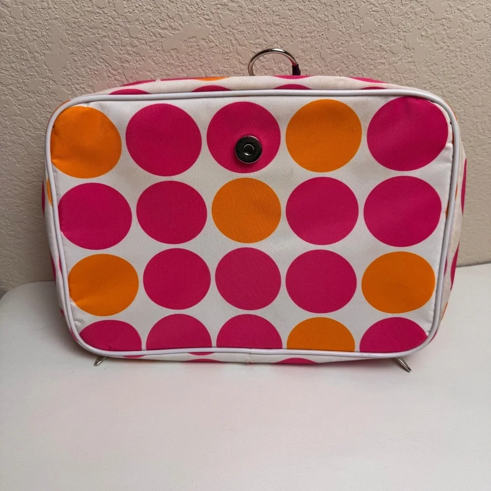 Lancome Hanging Makeup Bag Cosmetic Organizer Pink Orange Polka Dot Travel Case